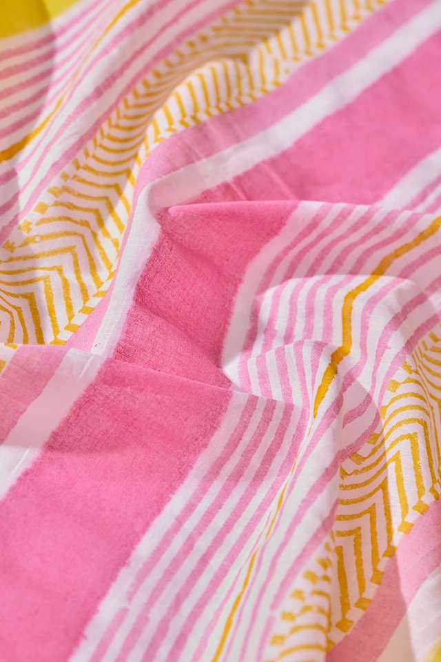 Light Pink Pure Cotton Block Printed Bengal Saree thumbnail image number null