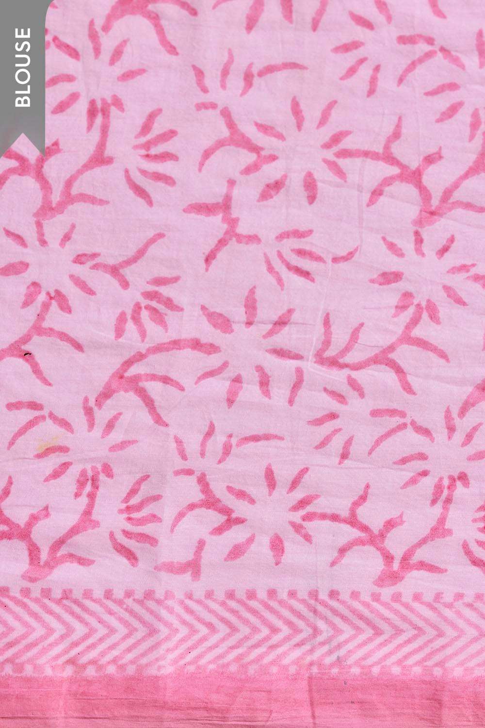 Light Pink Pure Cotton Block Printed Bengal Saree image number null