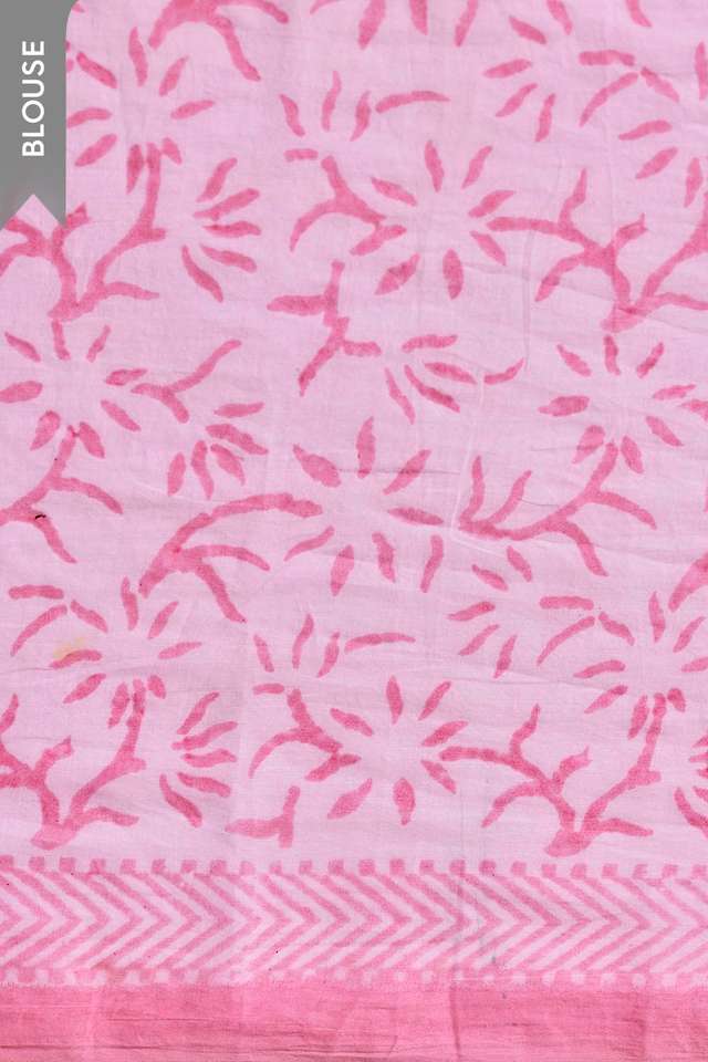 Light Pink Pure Cotton Block Printed Bengal Saree thumbnail image number null
