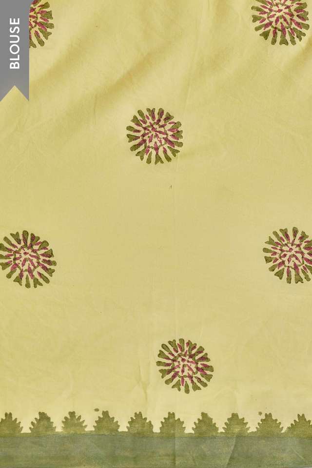 Yellow Pure Cotton Block Printed Bengal Saree thumbnail image number null