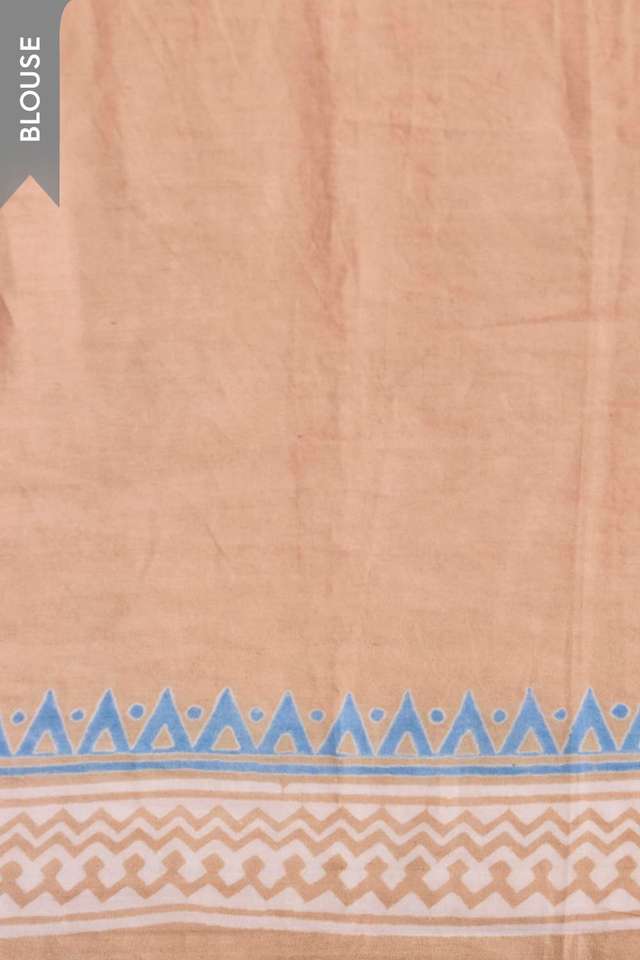 Beige Pure Cotton Block Printed Bengal Saree thumbnail image number null