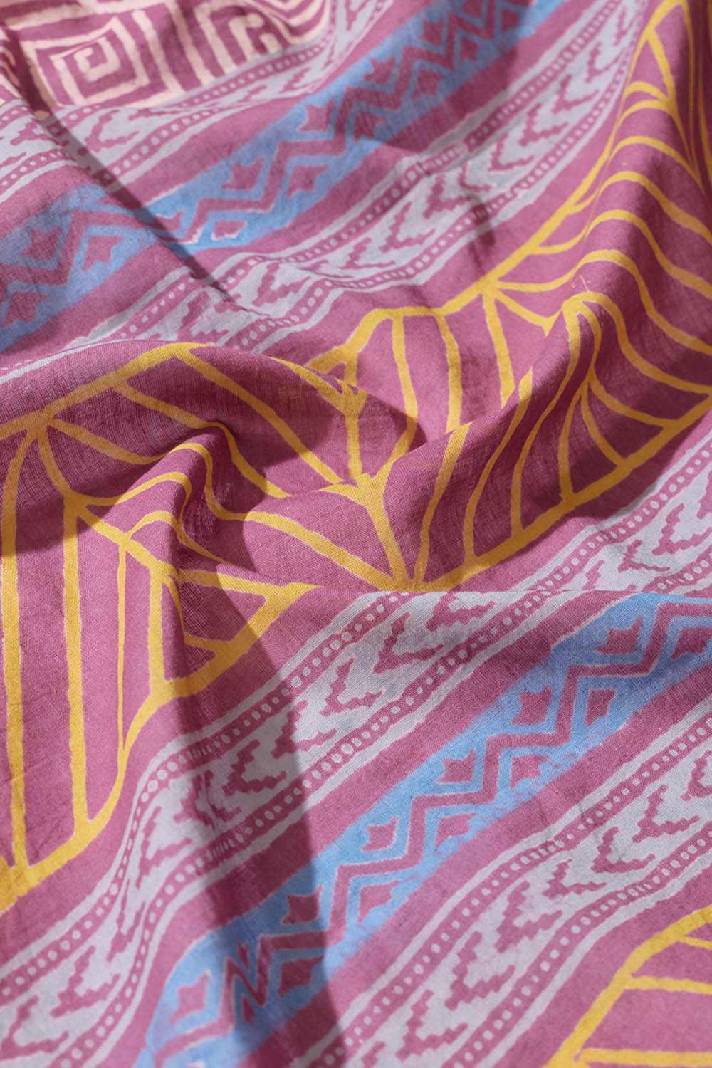 Purple Pure Cotton Block Printed Bengal Saree image number null