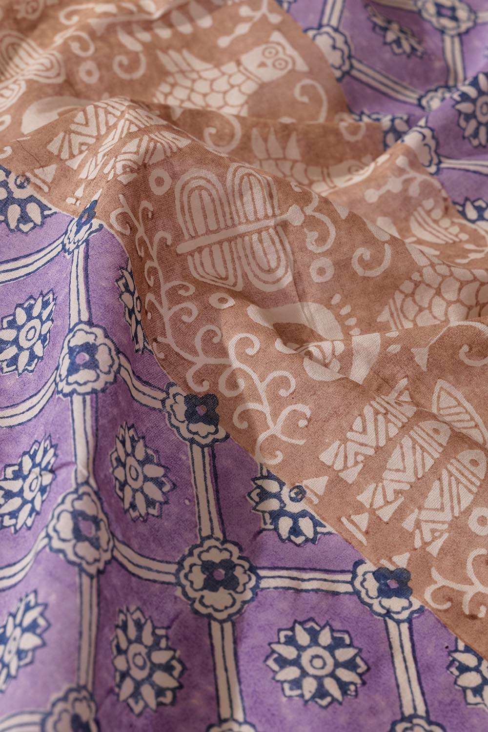 Light Blue Pure Cotton Block Printed Bengal Saree image number null