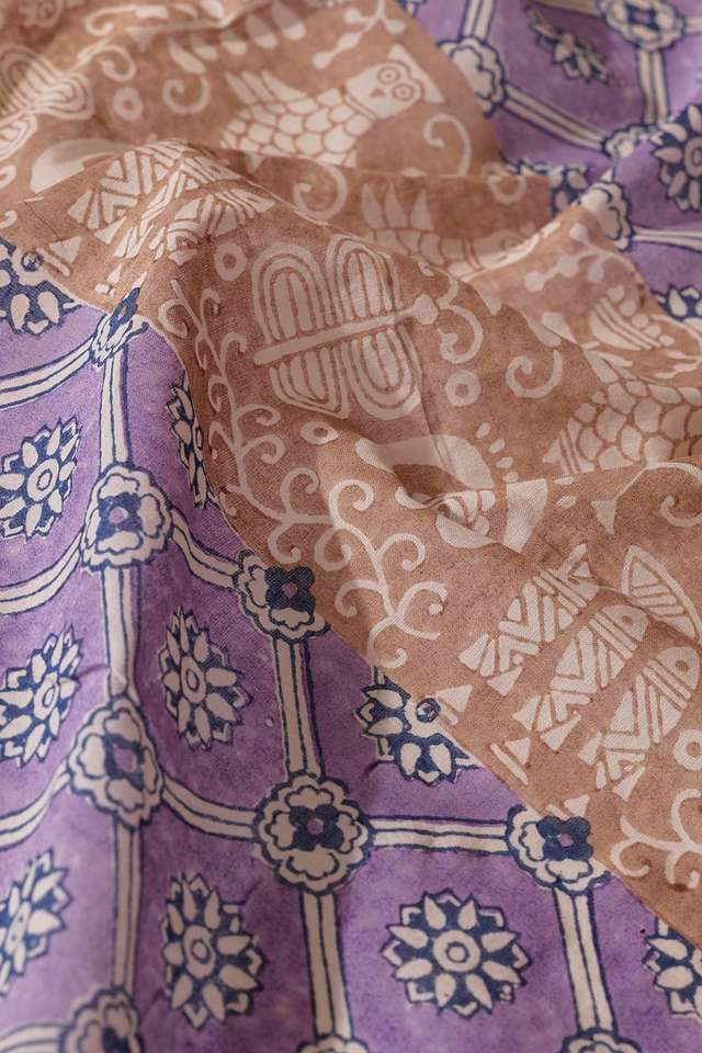 Light Blue Pure Cotton Block Printed Bengal Saree thumbnail image number null