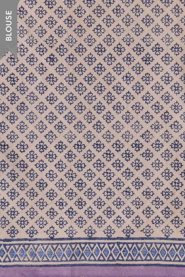 Light Blue Pure Cotton Block Printed Bengal Saree thumbnail image number null