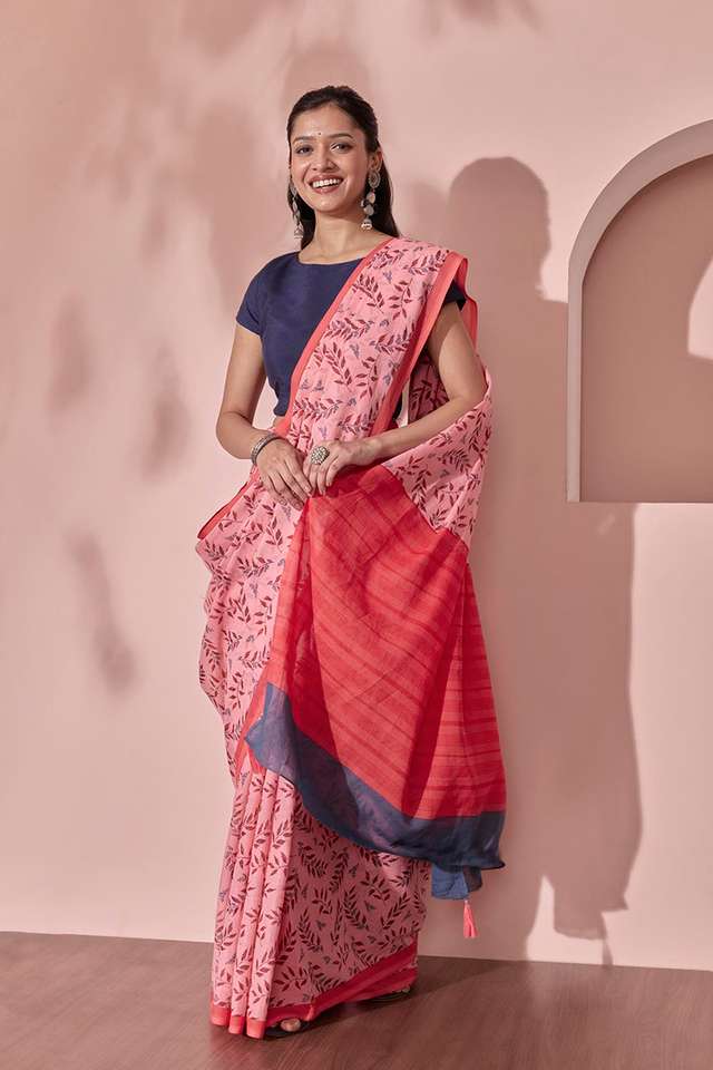 Light Pink Screen Printed Bengal Pure Cotton Saree image number