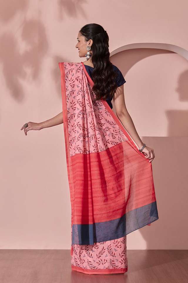 Light Pink Screen Printed Bengal Pure Cotton Saree thumbnail image number null