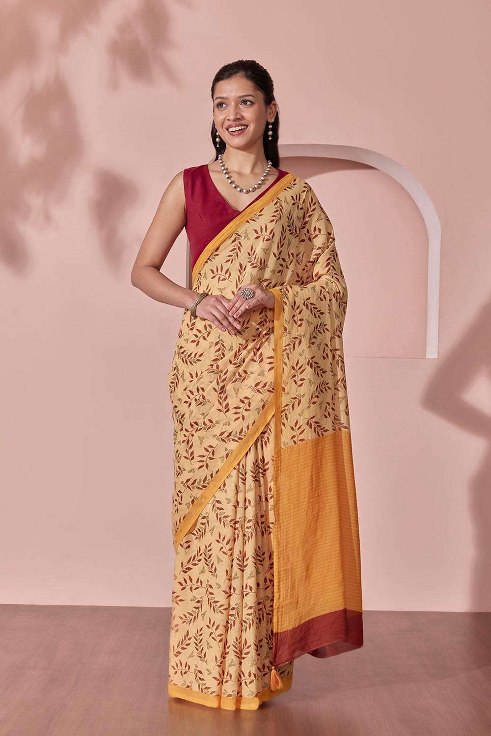 Yellow Screen Printed Bengal Pure Cotton Saree image number null
