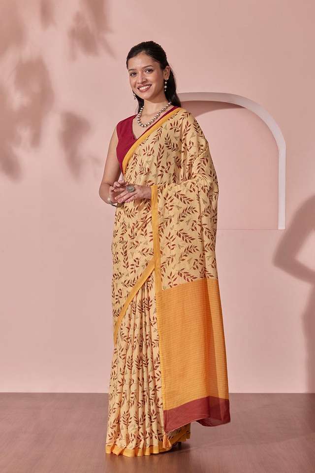 Yellow Screen Printed Bengal Pure Cotton Saree thumbnail image number null