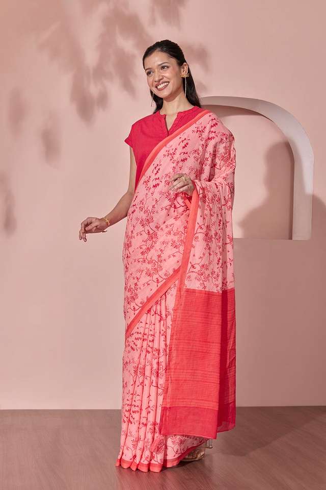 Pink Screen Printed Bengal Pure Cotton Saree thumbnail image number null