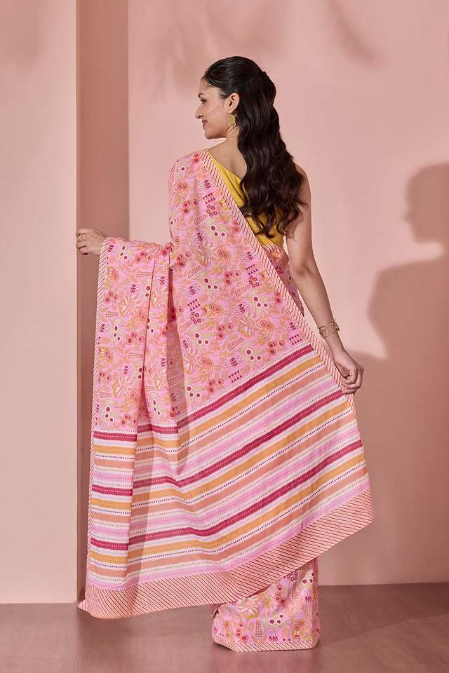 Light Pink Screen Printed Bengal Pure Cotton Saree thumbnail image number null