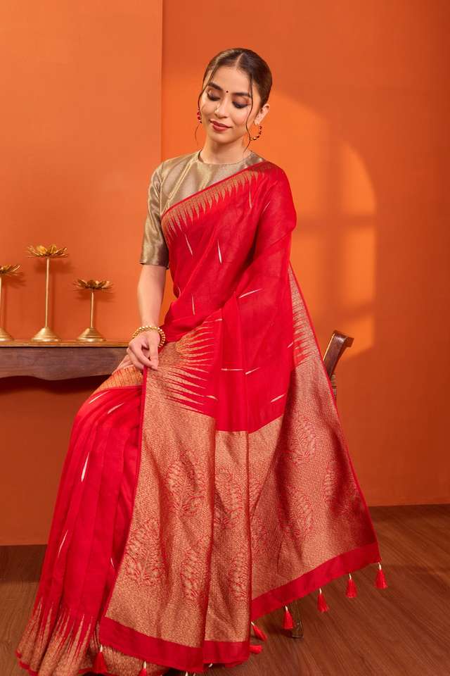 Dark Red  Woven Pure Viscose Saree thumbnail image number null