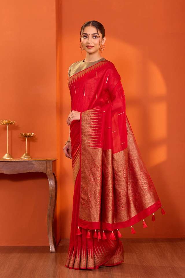 Dark Red  Woven Pure Viscose Saree thumbnail image number null