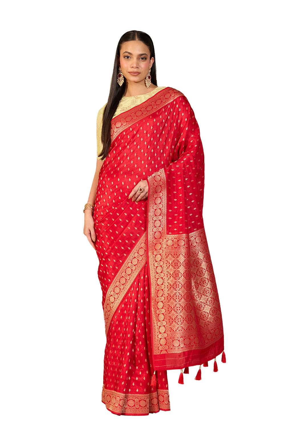 Red Woven Pure Viscose Saree image number null