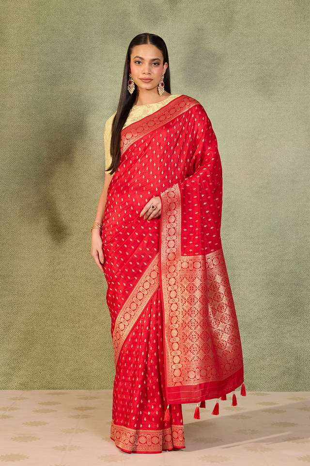 Red Woven Pure Viscose Saree thumbnail image number null