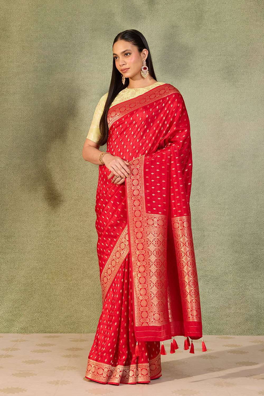 Red Woven Pure Viscose Saree image number null