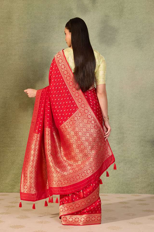 Red Woven Pure Viscose Saree thumbnail image number null