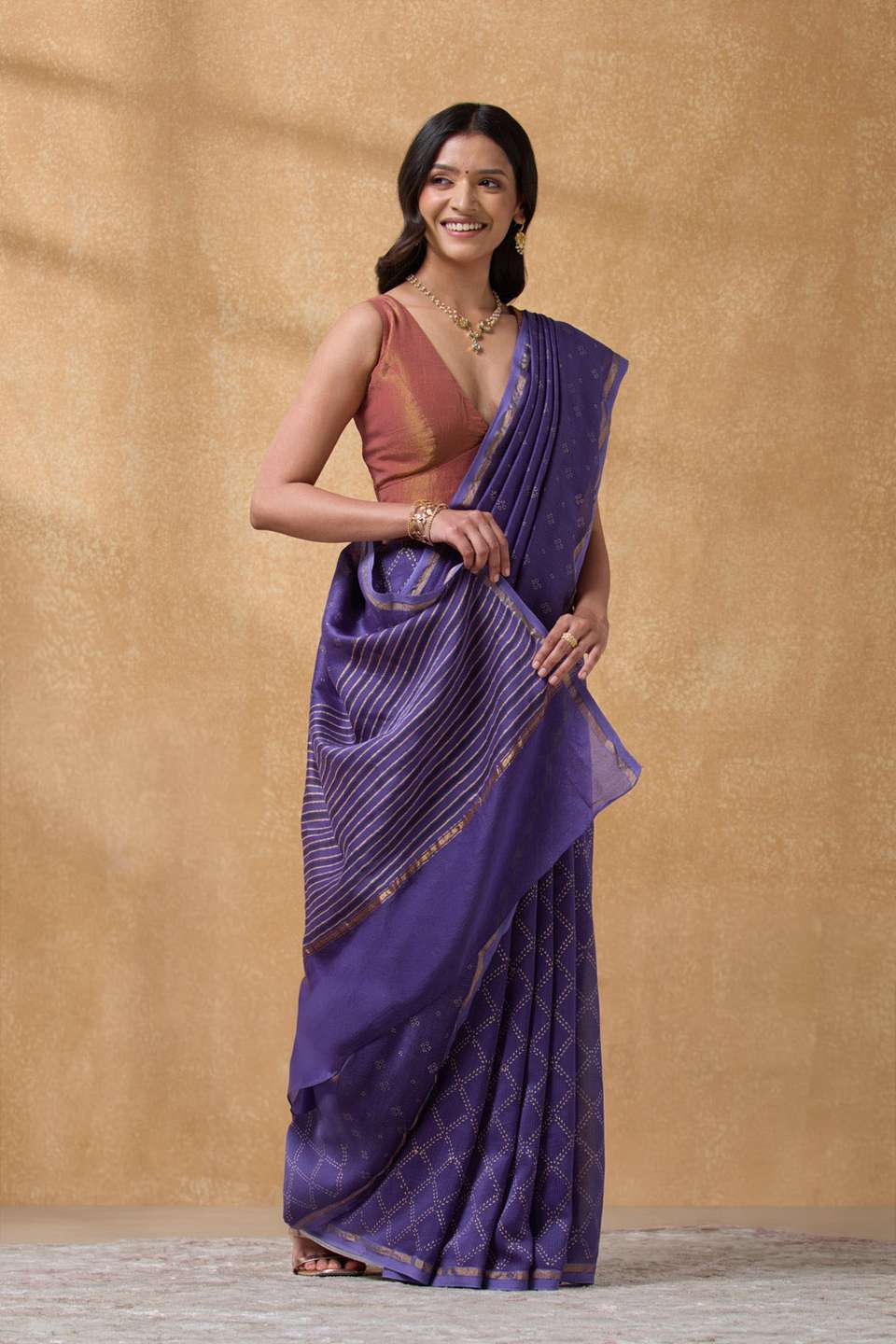 Purple Rajasthan Pure Silk Cotton Printed Sanganeri Saree