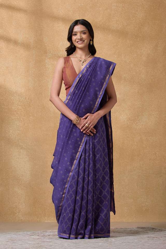 Purple Rajasthan Pure Silk Cotton Printed Sanganeri Saree thumbnail image number null