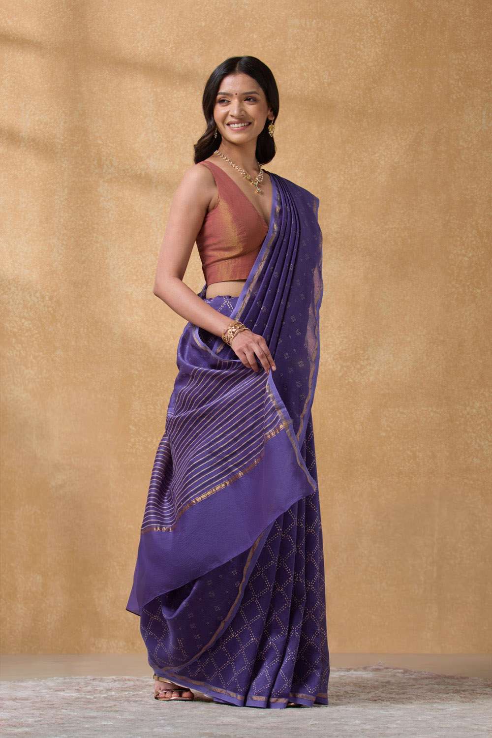 Purple Rajasthan Pure Silk Cotton Printed Sanganeri Saree image number null