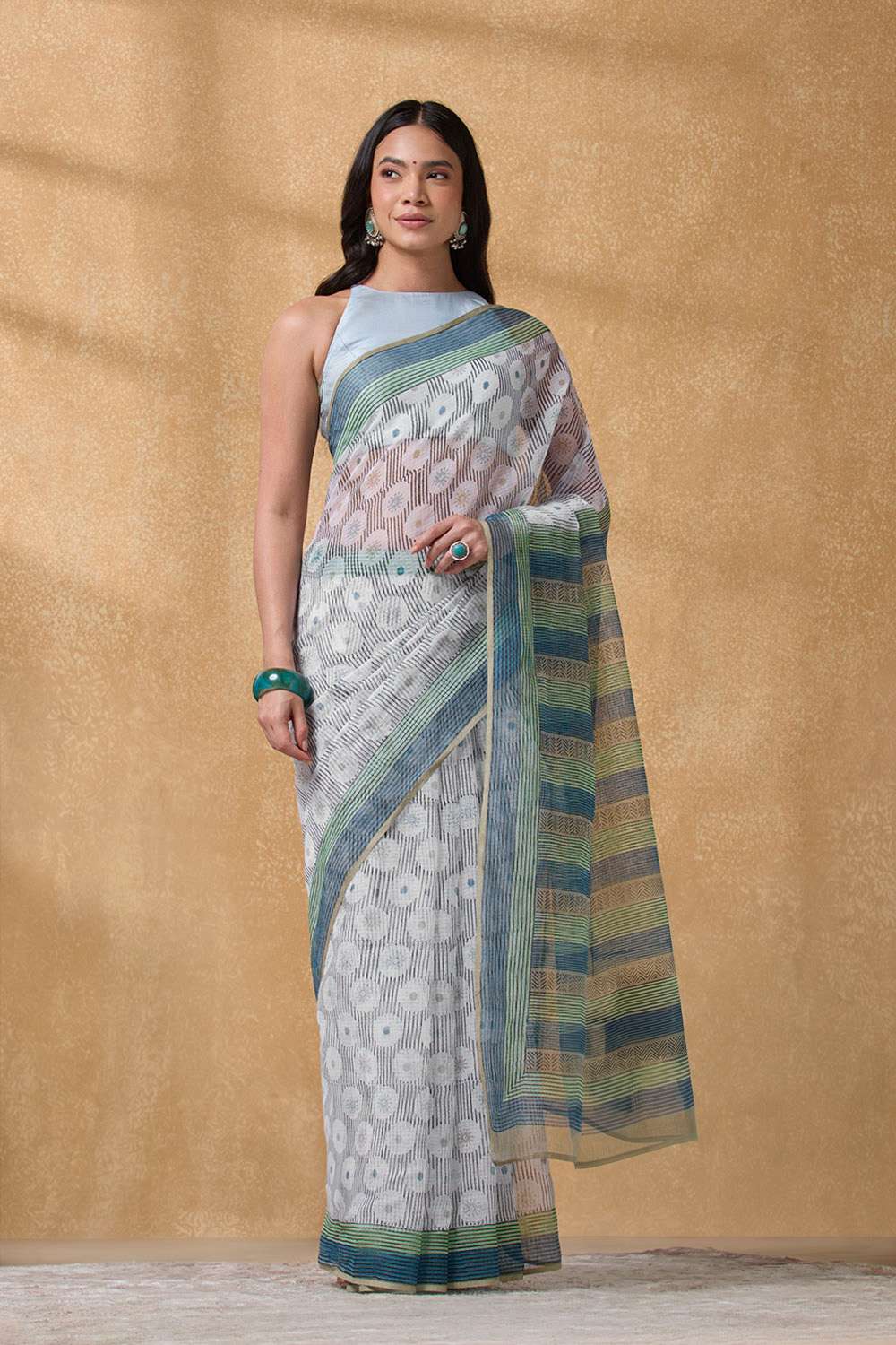 Grey Rajasthan Pure Cotton Kota Printed Sanganeri Saree image number null