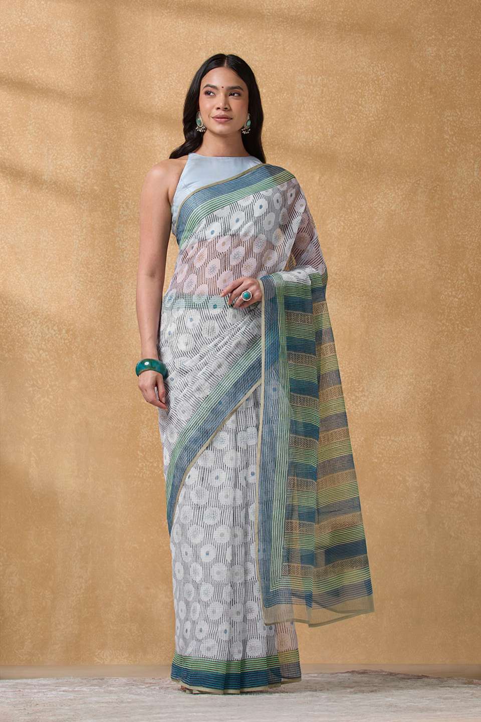 Grey Rajasthan Pure Cotton Kota Printed Sanganeri Saree
