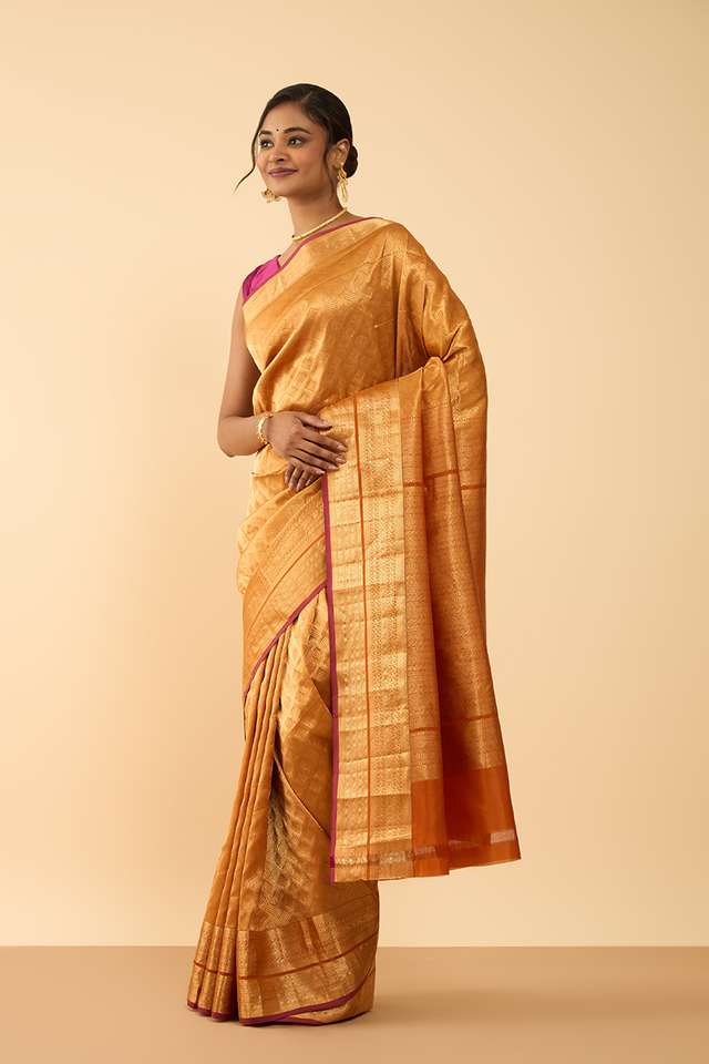 Light Orange Woven Silk Viscose Saree thumbnail image number null
