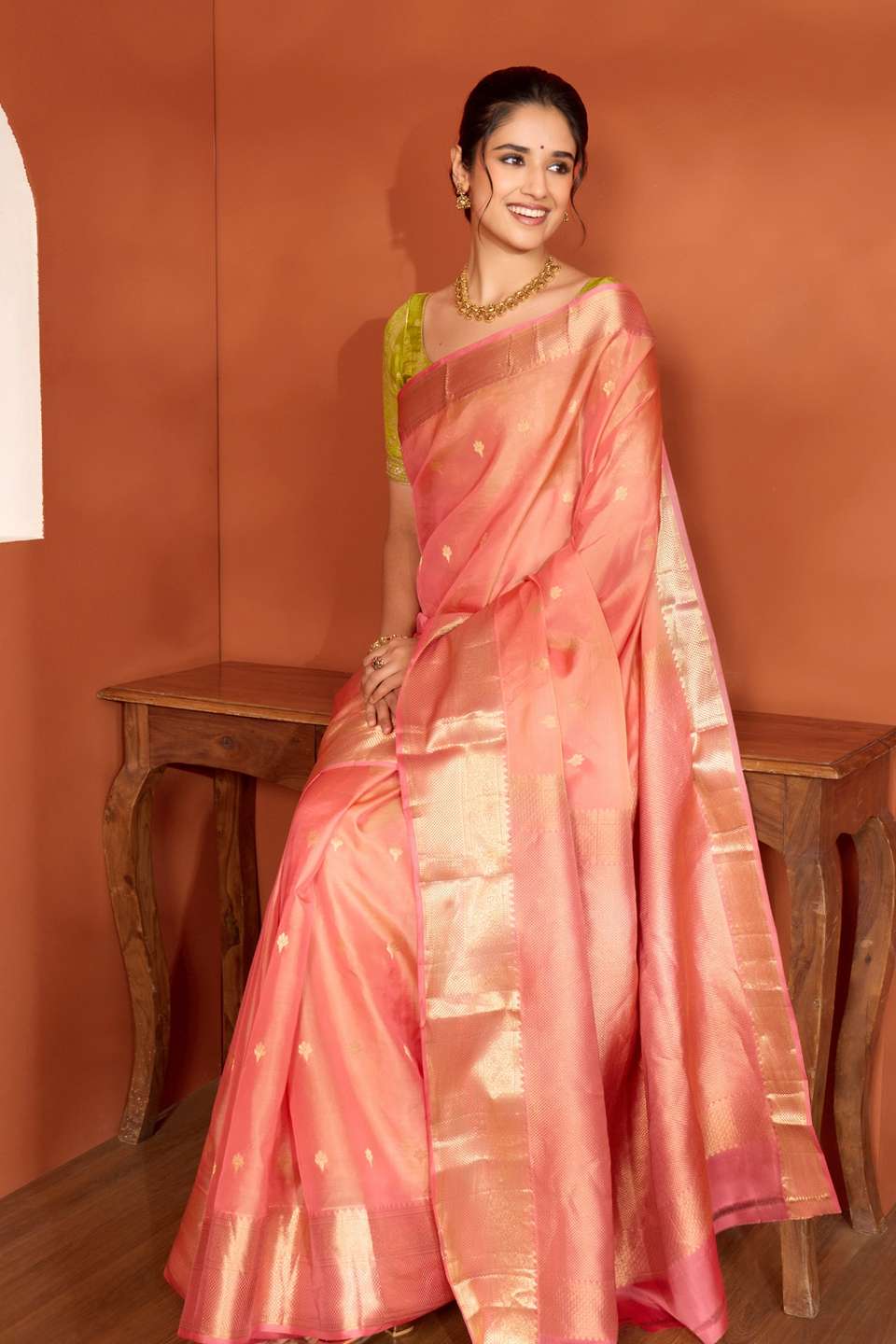 Light Orange Woven Apsara Silk Viscose Saree