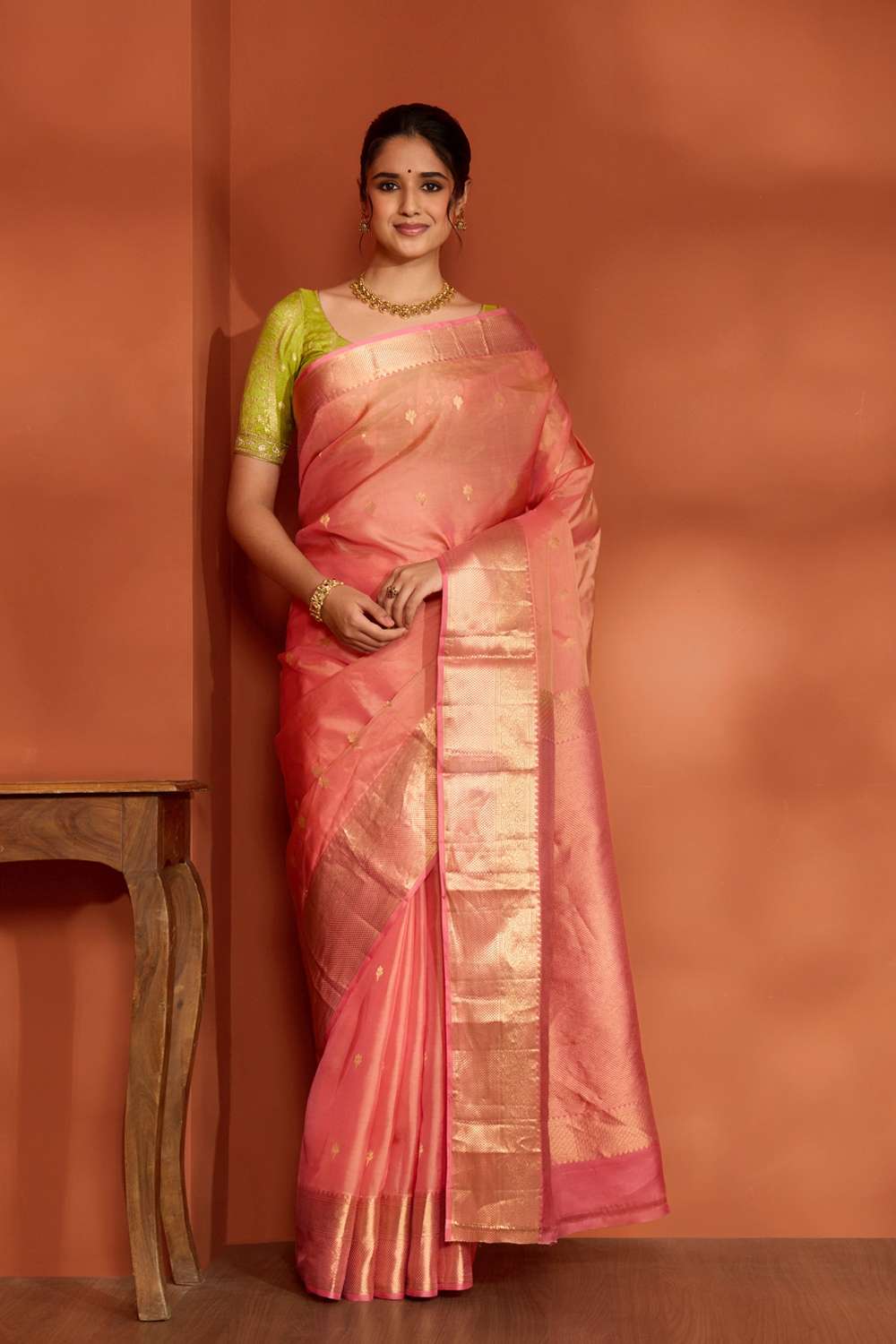 Light Orange Woven Apsara Silk Viscose Saree image number null