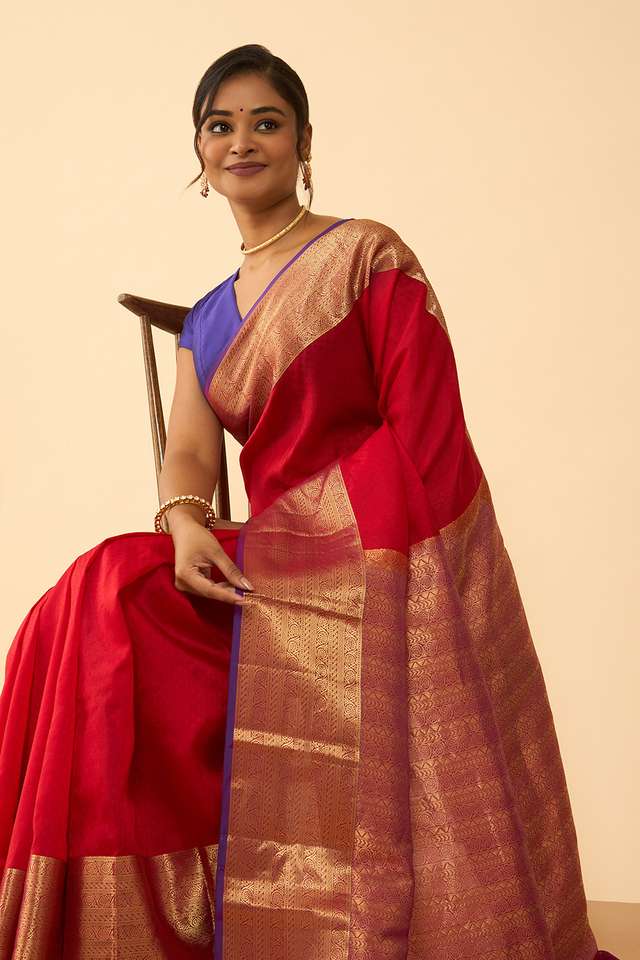 Dark Red Woven Silk Viscose Saree image number