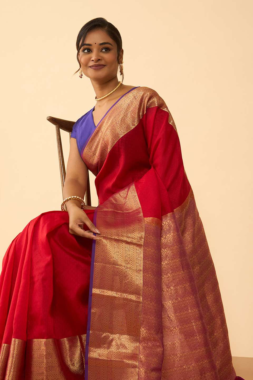 Dark Red Woven Silk Viscose Saree
