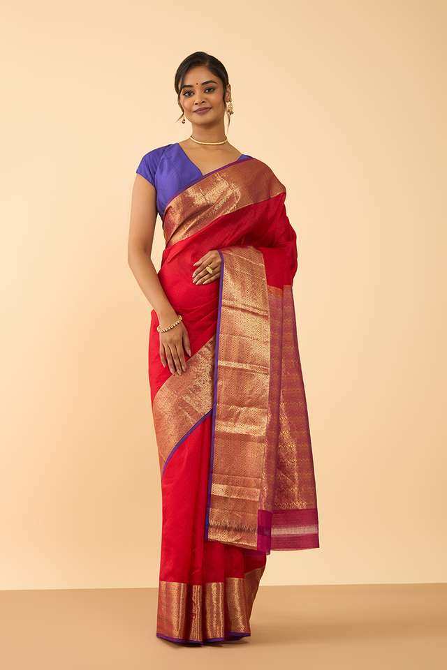 Dark Red Woven Silk Viscose Saree thumbnail image number null