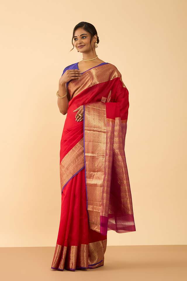 Dark Red Woven Silk Viscose Saree thumbnail image number null