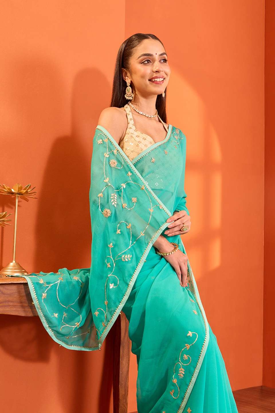 Blue Rajasthan Pure Silk Georgette Gota Patti Saree