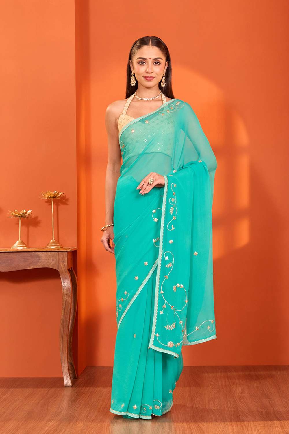 Blue Rajasthan Pure Silk Georgette Gota Patti Saree image number null