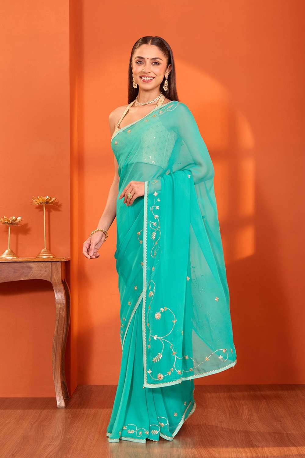 Blue Rajasthan Pure Silk Georgette Gota Patti Saree image number null
