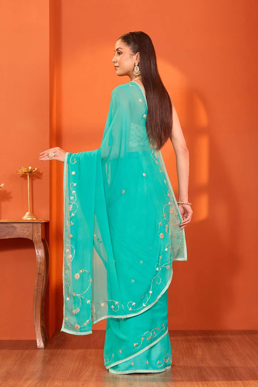 Blue Rajasthan Pure Silk Georgette Gota Patti Saree image number null