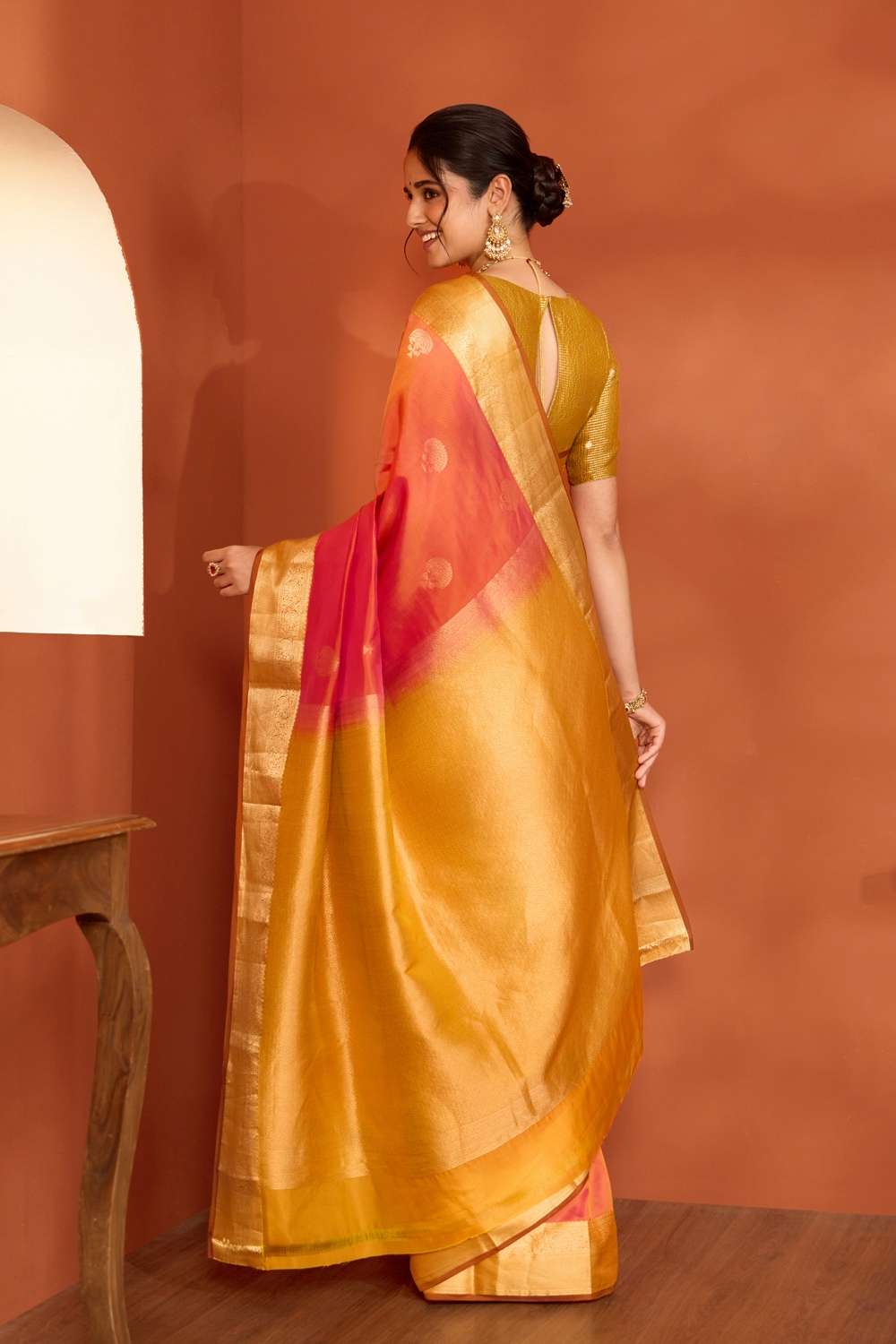 Pink Woven Apsara Silk Viscose Saree image number null