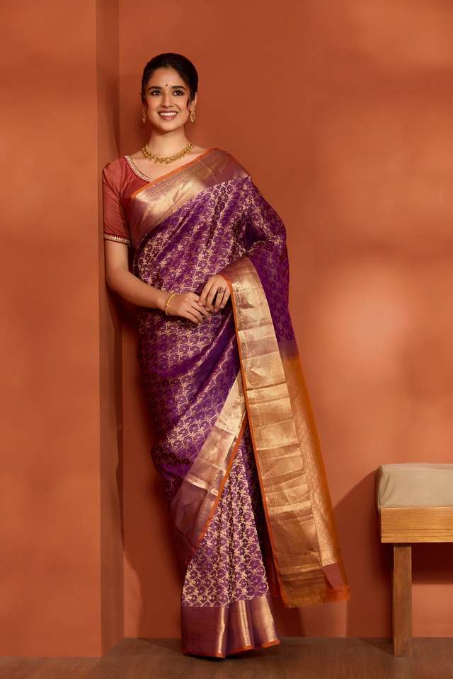 Violet Woven Apsara Silk Viscose Saree thumbnail image number null