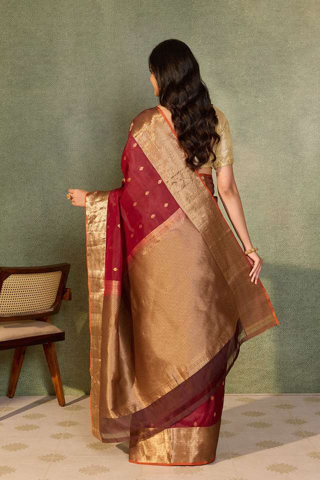Red Apsara Silk Viscose Woven Saree thumbnail image number null
