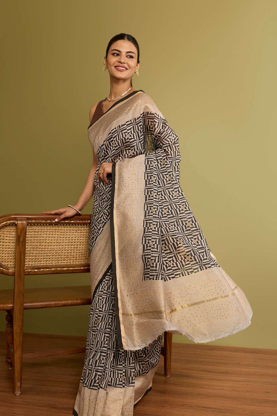 Black Rajasthan Pure Silk Cotton Printed Sanganeri Saree