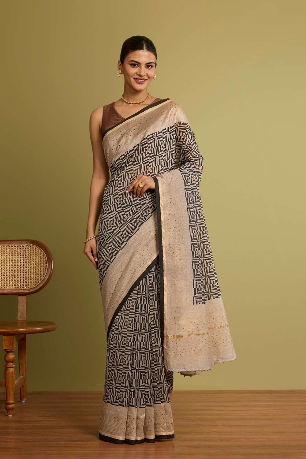 Black Rajasthan Pure Silk Cotton Printed Sanganeri Saree image number null