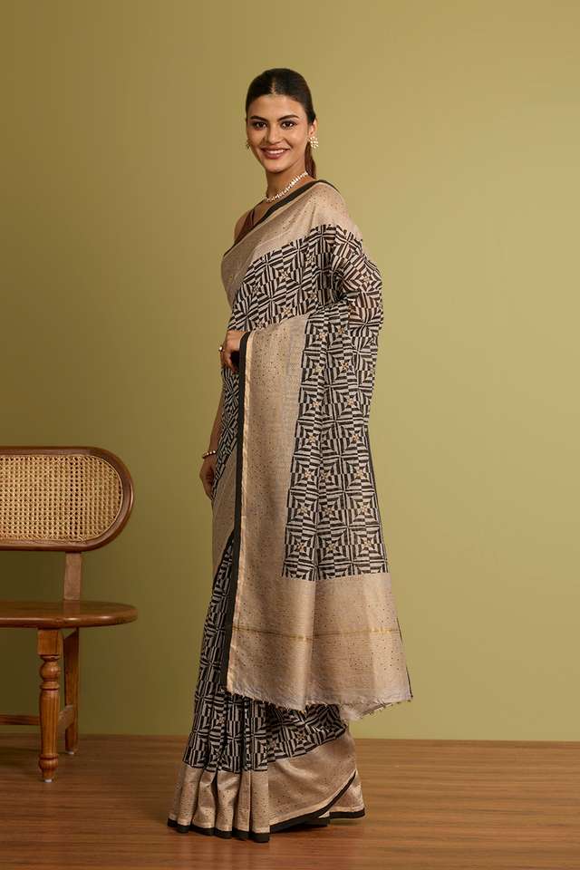 Black Rajasthan Pure Silk Cotton Printed Sanganeri Saree thumbnail image number null