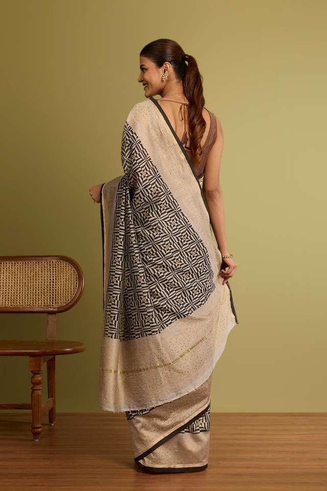 Black Rajasthan Pure Silk Cotton Printed Sanganeri Saree thumbnail image number null