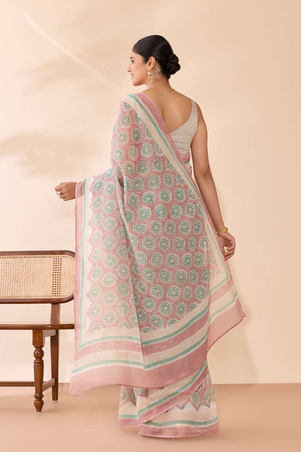 Light Pink Rajasthan Pure Silk Cotton Printed Mukaish Saree image number null