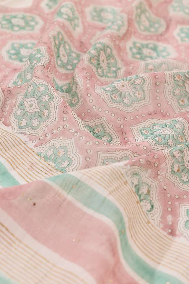 Light Pink Rajasthan Pure Silk Cotton Printed Mukaish Saree thumbnail image number null