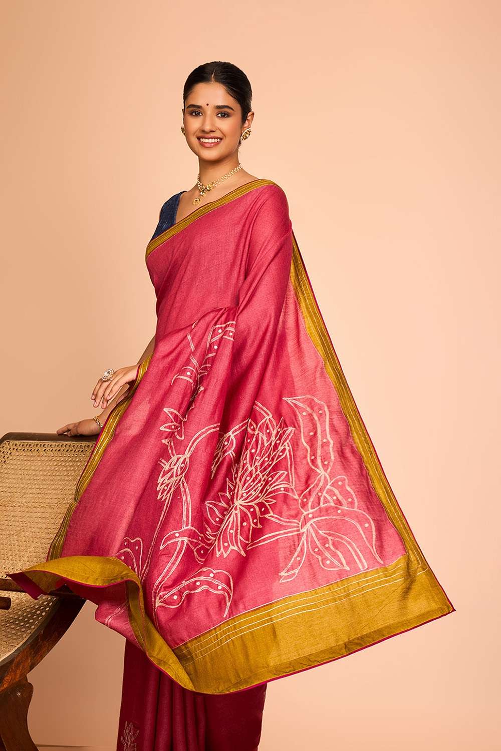 Red Embroidered Pure Tussar Silk Saree image number null