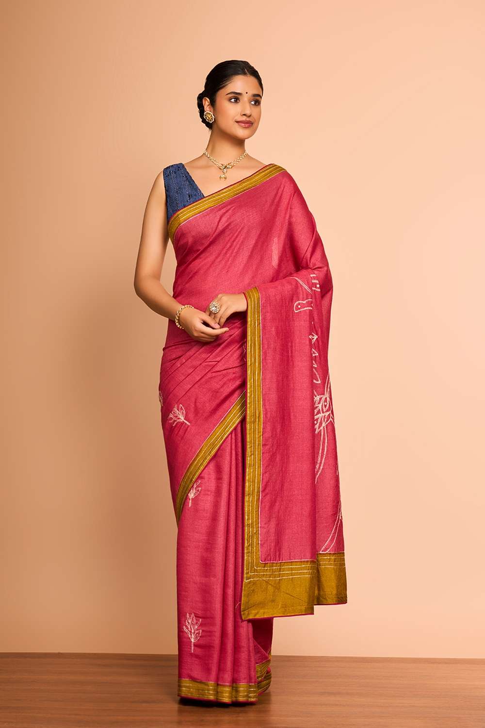 Red Embroidered Pure Tussar Silk Saree image number null