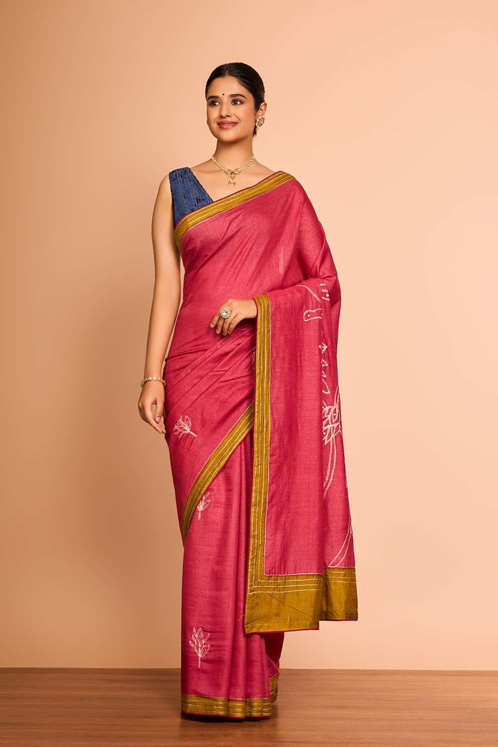 Red Embroidered Pure Tussar Silk Saree image number null