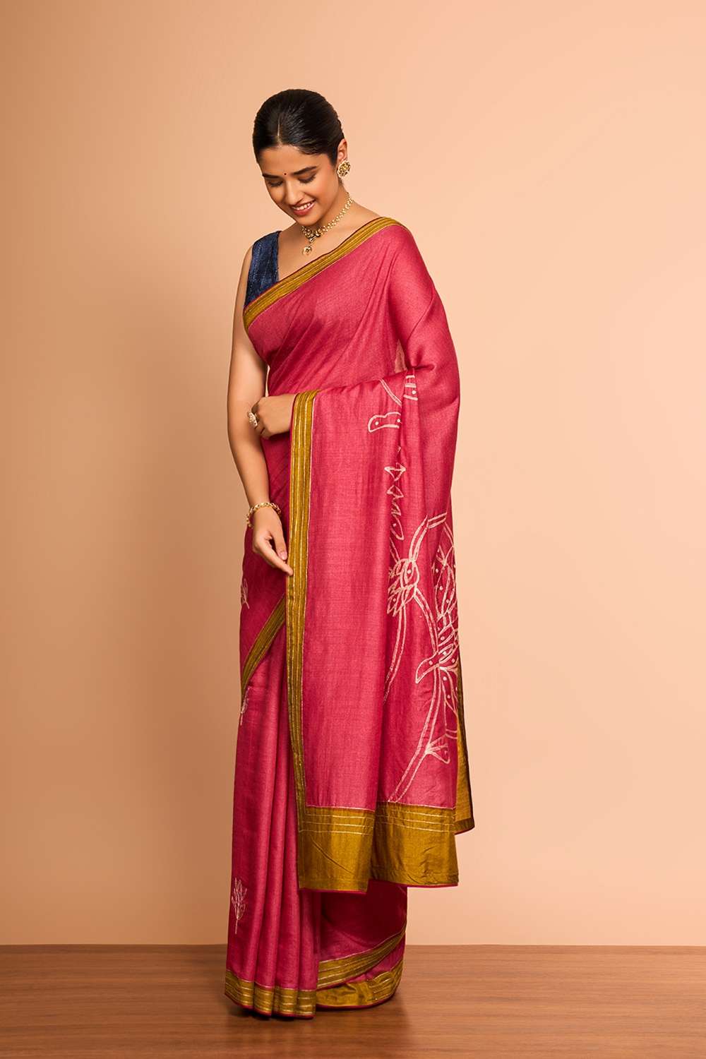 Red Embroidered Pure Tussar Silk Saree image number null